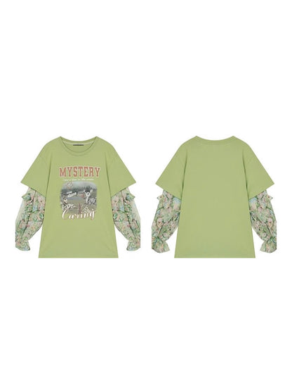レイヤードプリントトップス